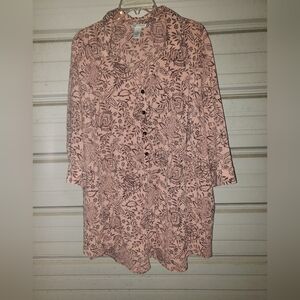 Catherines Plus Size 2x 22/24 Pink Floral Blouse Top Shirt Women's Spring